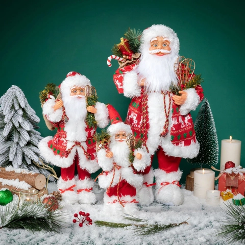 Figurine Père Noël Traditionnelle Ornement Tricot Peluche Décoration Table Noël Classique Motif Renne Cadeau Fête