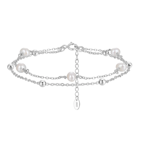 925 Sterling Silver Natural Freshwater Pearl Double Layer Bracelet Elegant French Minimalist Jewelry For Women Gold Plated