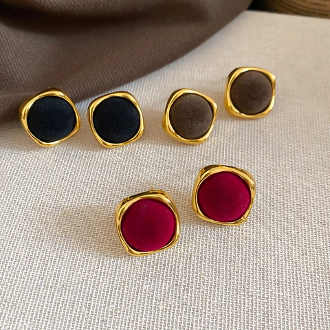Retro Geometric Square Stud Earrings For Women With Flocking And 925 Sterling Silver Earring Post Vintage Alloy Jewelry