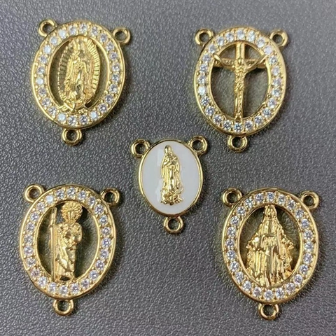 Pendente Religioso Vergine Maria San Benedetto Rame Zircone Placcato Oro 18K Connettore Per Rosario Creazione Gioielli DIY
