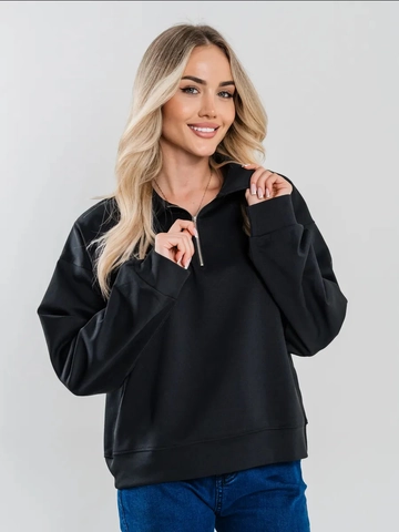 Damen Sweatshirt Mit Halbem Reißverschluss Langarm Polo Kragen Oversize Drop Shoulder Casual Sportlich Baumwollmischung