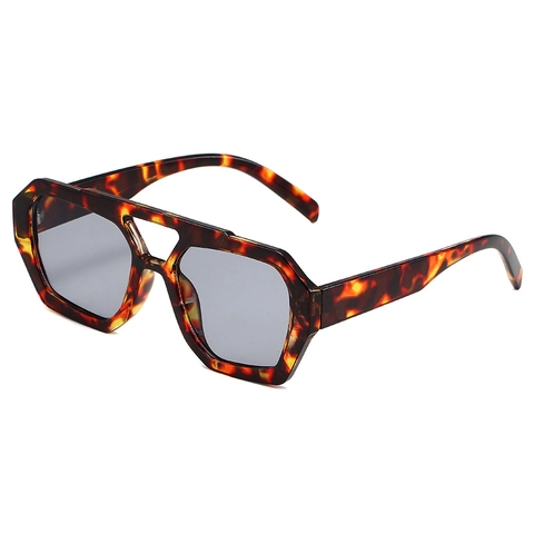 Vintage Geometrische Oversize Sonnenbrille Damen Herren UV400 Schutz Retro Doppelsteg Sechseckige Kunststoffrahmen Trendig
