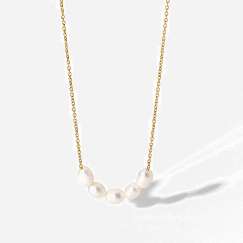 Stainless Steel Necklace With Freshwater Pearl Baroque Irregular 18K Gold Plated Elegant Jewelry For Women Clavicle Chain