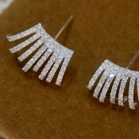 Korean Style Copper Zirconia Stud Earrings For Women Multi-Layer Geometric Claw Shaped White Gold Color Rhinestone Earrings