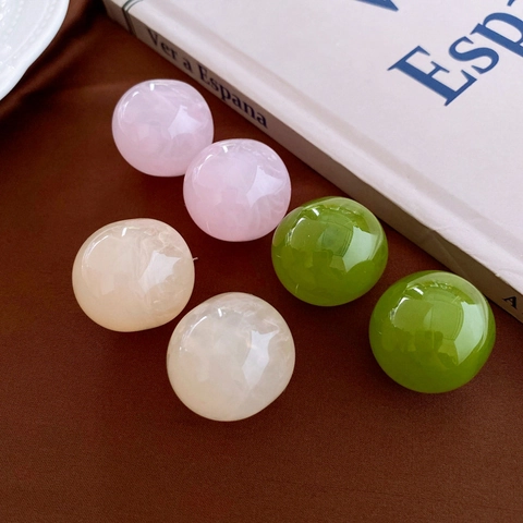 Round Ball Stud Earrings Resin Marble Pattern With 925 Sterling Silver Earring Post Minimalist Fashion Jewelry For Women