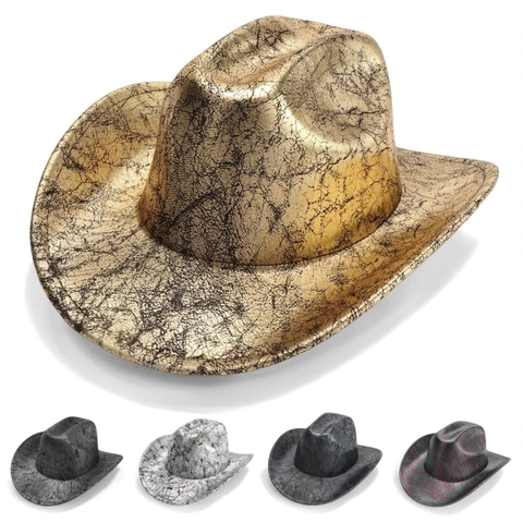 Metallic Crackle Pattern Cowboy Hat Western Wide Brim Jazz Hat Party Stage Performance Outdoor Fashion For Men Women