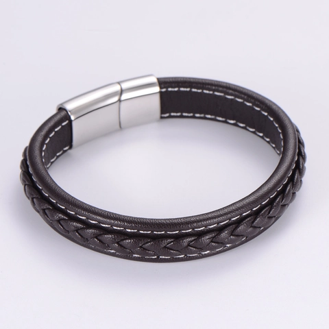 Pulsera De Cuero Trenzado Para Hombre Con Cierre Magnético De Acero Inoxidable Cuerda De Múltiples Capas Joyería Clásica Minimalista
