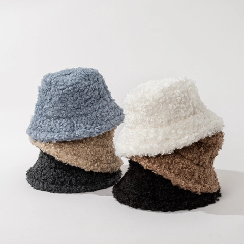 Sombrero De Pescador Lana De Cordero Sherpa Teddy Fleece Cálido Resistente Al Viento Color Sólido Invierno Casual Mujer Hombre
