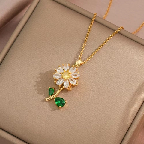 Gioielli in Acciaio al Titanio Girasole Margherita Collana Anello Orecchini Bracciale Strass Intarsiato Accessorio per Donna Gioielli Moda