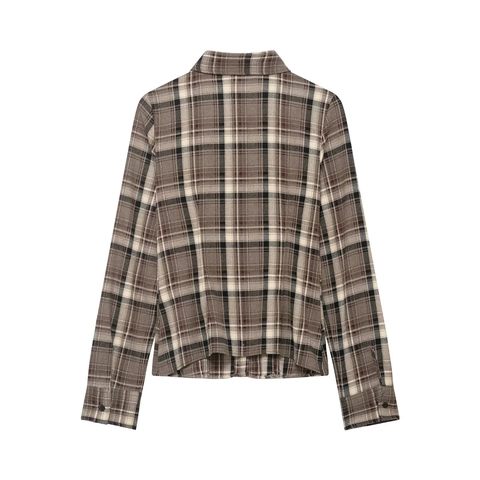 Dames Geruite Blouse Shirt Lange Mouwen Knoopsluiting Polyester Reverskraag Retro Casual Tops