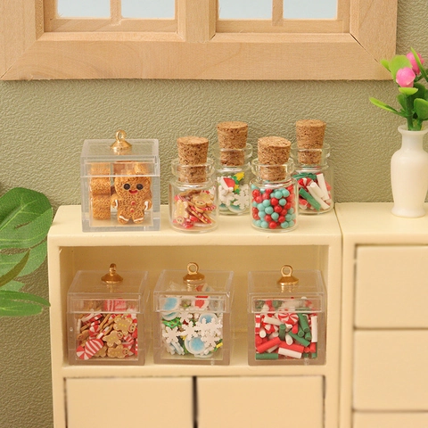 Miniature Christmas Dollhouse Accessories Resin Plastic Candy Jar Gingerbread Man Snowman DIY Scene Decor Festive Figurines