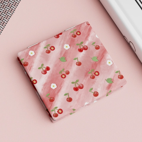 Compact Mirror Cute Cherry Pattern Folding Double Sided Portable Makeup Vanity Tool For Women Girls Students