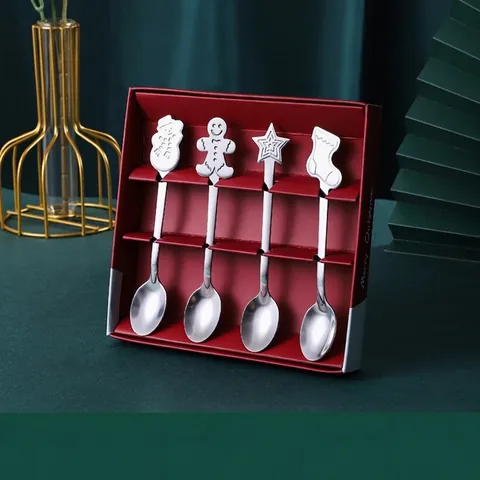Christmas Spoons Stainless Steel Coffee Stirring Spoons Festive Holiday Dessert Utensils Tableware Gift Mirror Polished