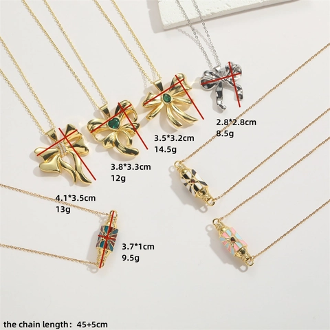 Collier Pendentif Nœud Papillon Et Cylindre Cuivre Zircon Émail Ras Du Cou Pour Femmes Bijoux De Mode Colorés