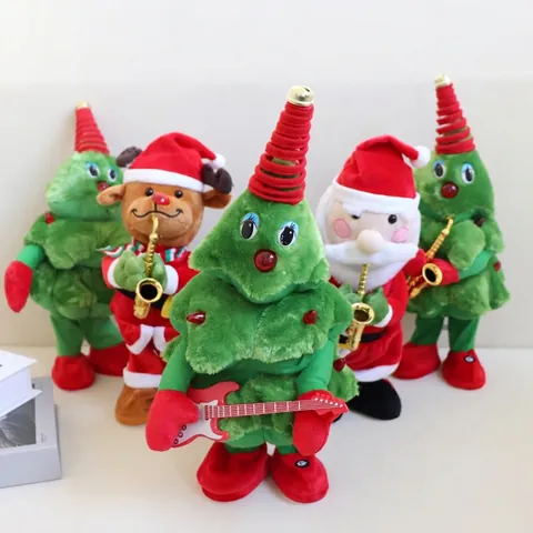 Singing Dancing Christmas Electric Plush Toy Recording Glowing Musical Santa Reindeer Tree For Holiday Decoration
