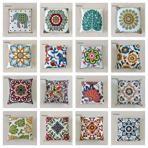 Ethnic Pastoral Floral Embroidered Pillow Cover Cotton 3D Towel Embroidery Decorative Throw Cushion Cover For Home
