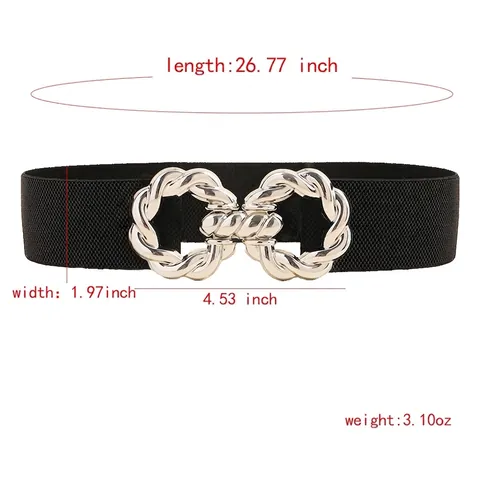 Women's Fashion Elastic Wide Belt With Interlocking Metal Buckle Stylish Waist Cinch For Dresses Shirts Decorative Accessories