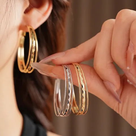 Boucles D'Oreilles Créoles Multi-Couches Pour Femmes Avec Tige En Argent Cuivre Bijoux Géométriques