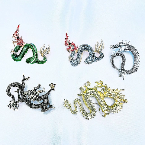 Vintage Drachen-Totem Brosche Pin Für Damen Herren Legierung Strass Drachen Reversnadel Chinesischer Stil Schmuck Geschenk