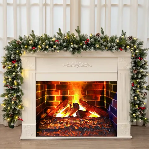 Weihnachtsguirlande Beleuchtet LED Lichter PVC PE Tannennadeln Kiefernzapfen Rote Beeren Für Kamin Treppen Deko Realistisch Künstlich