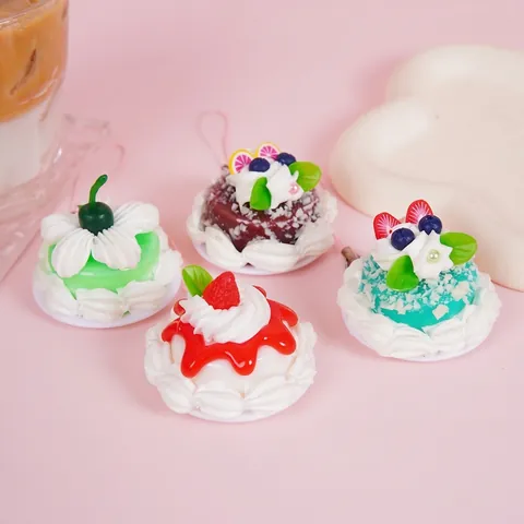 Mini Cake Simulation Food Pendant Resin Cream Dessert Keychain Bag Charm Cute Decorative Ornament For Girls Kids