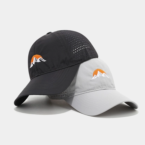 Mountain Embroidery Baseball Cap Quick Dry Breathable Laser Hole Outdoor Sports Hiking Adjustable Sun Hat For Men Women