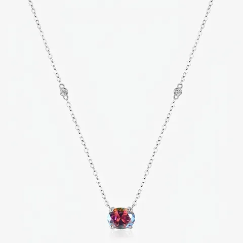Collana In Argento Sterling 925 Per Donna Con Pendente Tondo In Zirconia Cubica Colorata Gemma Arcobaleno Catena Regolabile