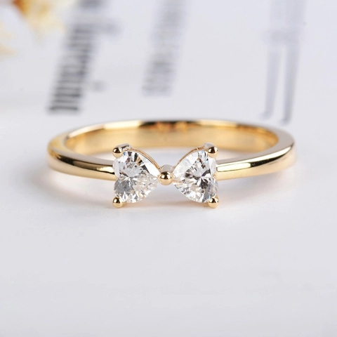 Bow Ring 925 Sterling Silver Heart Zircon Dainty Gold Plated Minimalist Elegant Jewelry For Women