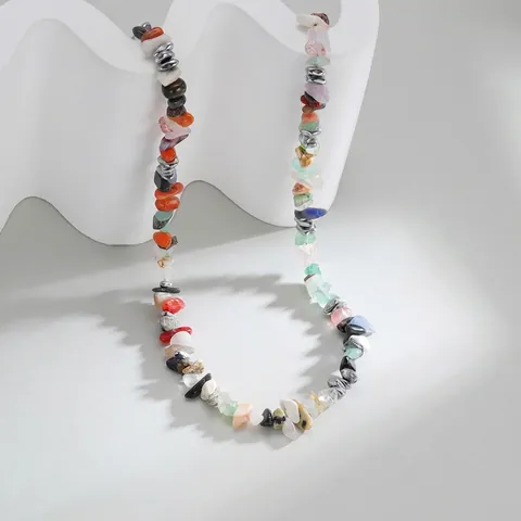 Collar de Piedra Triturada Multicolor para Mujer Hombre Minimalista de Acero Inoxidable Hecho a Mano Cuentas Irregulares Gargantilla Joyería