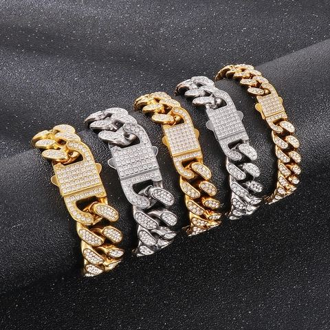 Collar Y Pulsera Cuban Link Hip Hop Iced Out Rhinestone Joyería De Acero Inoxidable Heavy Duty Streetwear Para Hombres