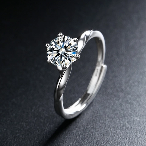 Schwan Solitär Offener Verstellbarer Ring Platinbeschichtetes Kupfer Zirkon Sechs Krallen Gedrehtes Band Minimalistischer Schmuck
