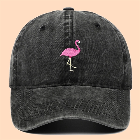 Flamingo Embroidered Washed Cotton Baseball Cap Retro Distressed Outdoor Sun Hat Adjustable Sport Cap For Women Men