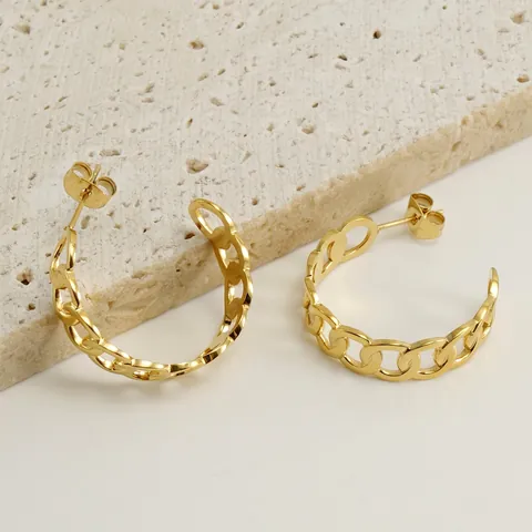 Retro C-Förmige Ineinandergreifende Kettenglied Hoop Ohrringe Edelstahl 18K Vergoldet Geometrisches Design Für Damen