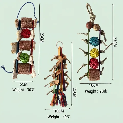 Parrot Chewing Toys Colorful Wood Rattan Balls Corn Cob Bird Cage Hanging Foraging Toys For Cockatiels Lovebirds