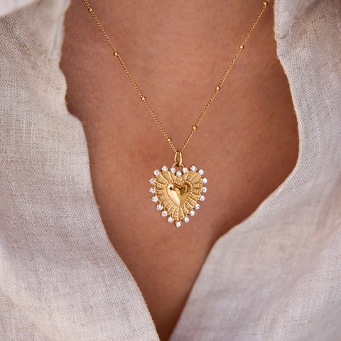 Herz Anhänger Halskette 18K Vergoldeter Edelstahl Roter Zirkonia Wasserdicht Hypoallergen Vintage Schmuck Für Damen