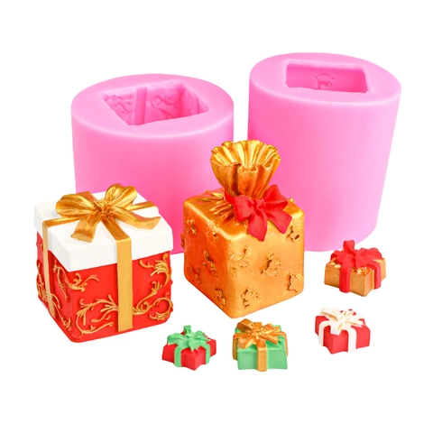 3D Gift Box Silicone Mold DIY Craft Resin Epoxy Fondant Cake Decoration Ribbon Bow Embossed Pattern Holiday Ornament