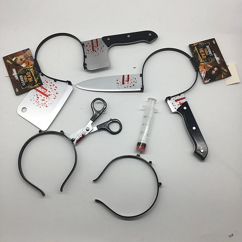 Halloween Stirnband Gruselige Blutige Messer Spritze Säge Beil Axt Kopfschmuck Horror Cosplay Party Streich Requisite Kunststoff