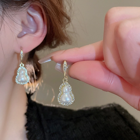 Pendientes De Gancho De Calabaza Aleación Diamantes De Imitación Con Perla Artificial De Imitación Poste Plata Estilo Vintage