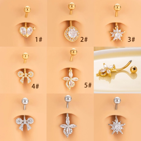 Piercing Ombelico in Acciaio Inossidabile con Zirconia Farfalla Cuore Stella Gioielli per Ombelico Donna Oro Argento Galvanizzato