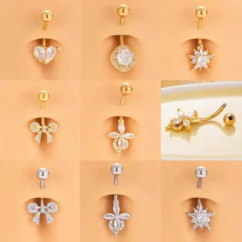 Stainless Steel Zirconia Navel Ring Butterfly Heart Star Shape Belly Button Piercing Jewelry For Women Gold Silver Plated