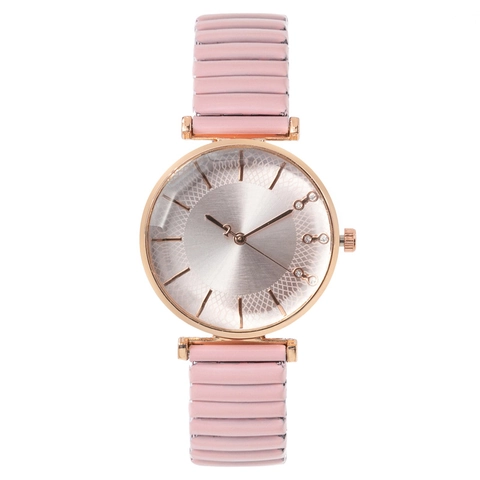 Women Fashion Watch With Elastic Metal Expansion Band Minimalist Rhinestone Dial Quartz Wristwatch Elegant For Ladies
