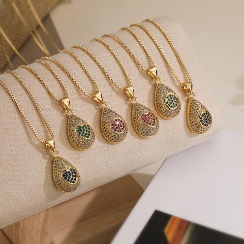 Collana Con Pendente A Goccia D'acqua Ottone Placcato Oro 18K Zirconia Cubica Incastonata Gioielli Di Moda Per Donna