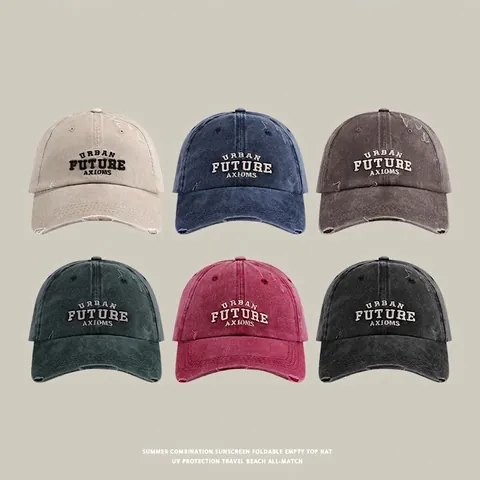 Vintage Gewaschene Baumwolle Baseballkappe Urban Future Axioms Buchstabenstickerei Distressed Sonnenschutz Schirmmütze Für Damen Herren