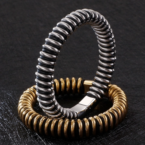Pulsera Hombre Acero Inoxidable Oro Negro Cable Espiral Industrial Punk Moda Joyería Cierre Magnético Moderno