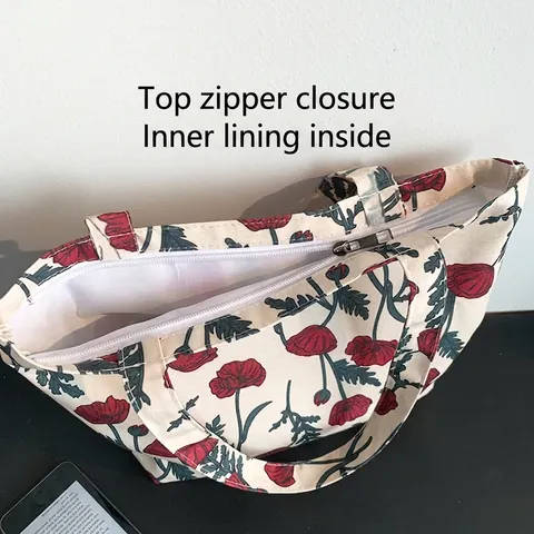 Borsa A Mano In Tela Stampa Floreale E A Quadretti Stile Giapponese Con Chiusura A Zip E Fodera Per Donne Uso Quotidiano Fresco Borsa