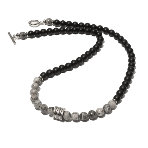 Beaded Necklace Natural Stone Tiger Eye Map Stone With Stainless Steel Toggle Clasp Handmade Fashion Jewelry For Men