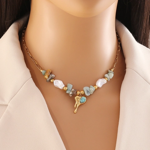 Gioielli In Acciaio Inossidabile Pietre Naturali Pendente Cuore Malocchio Dream Collana Bracciale Orecchini Boemia Donne