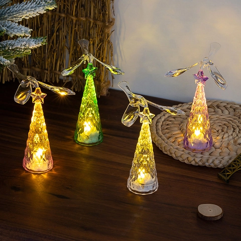 Mini Leuchtender Weihnachtsbaum Vogel Ornament Acryl Diamant Textur Led Nachtlicht Für Urlaub Tisch Home Party Dekor