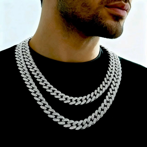 Collier Bracelet À Maille Cubaine Hip Hop Alliage De Zinc Avec Strass Fermoir Boîte Mode De Rue Hommes Unisexe