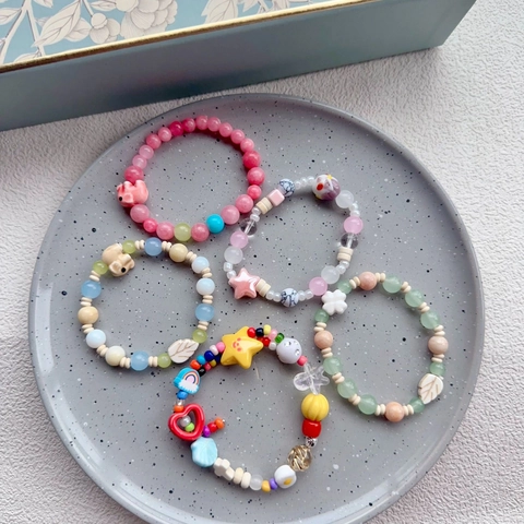 Handmade Beaded Bracelet Colorful Ceramic Acrylic Beads Cartoon Animal Charms Sweet Macaron Style Jewelry For Women Girls Gift
